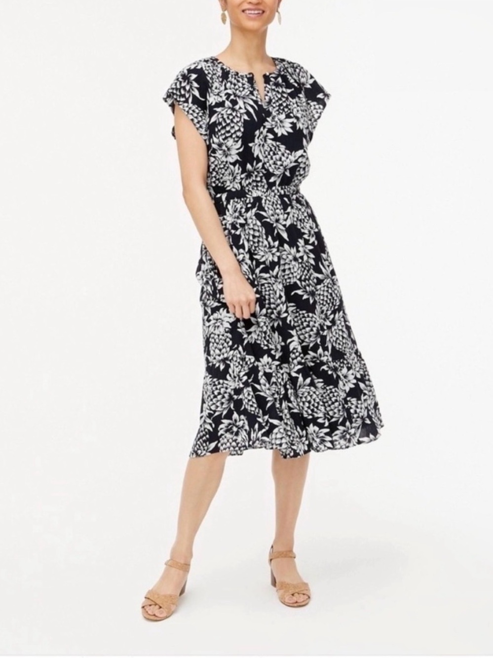 J. Crew Factory Black and White Floral Midi Dress